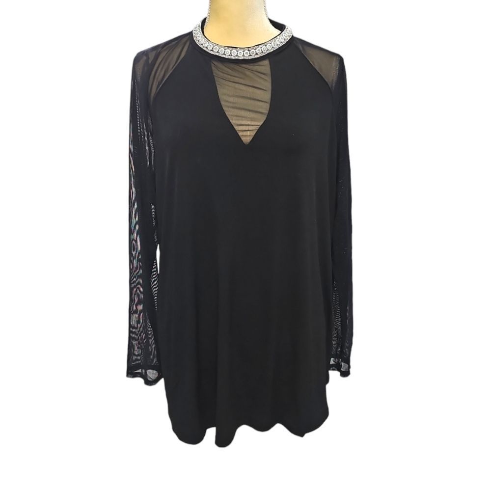 Moa Moa Vlack Long Sleeve Blouse Crystal Embellished Size 2X